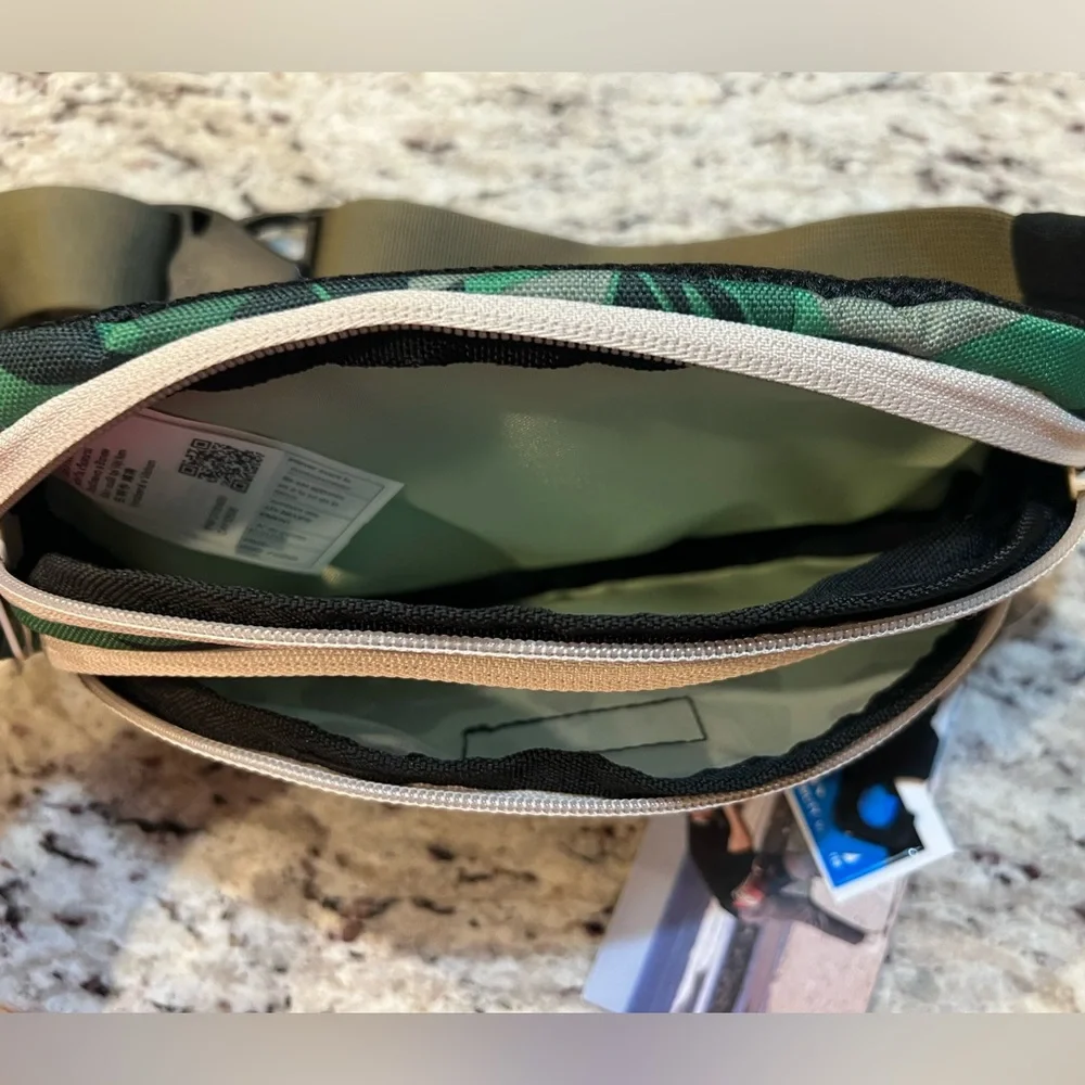 Kavu Green Leaf Print Waist Pack with Tan Strap